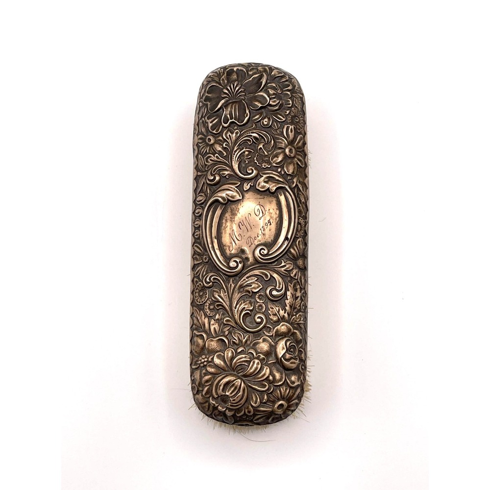 Antique Gorham Sterling Silver Repousse Floral Clothes Brush Engraved 6oz